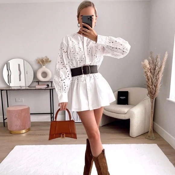 Zara Short Dress With Openwork Embroidery Zara Short Dress With Openwork Embroidery